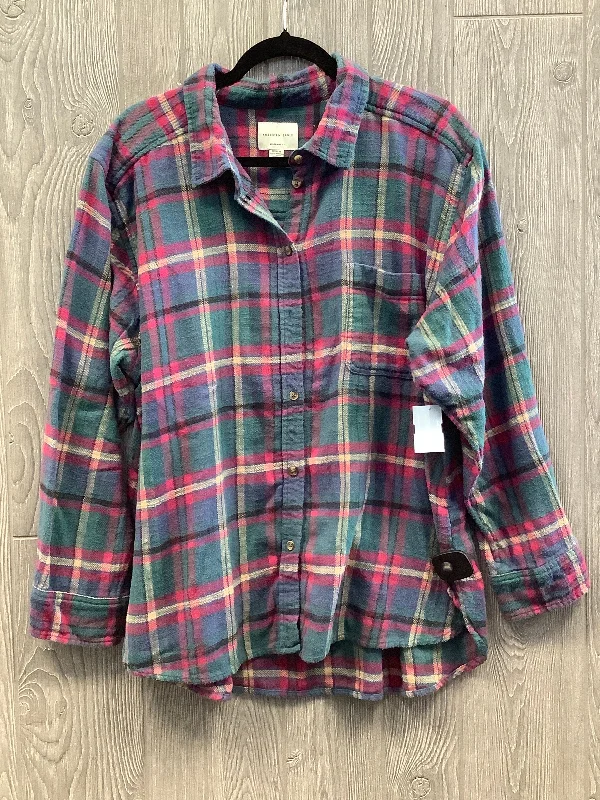 Top Long Sleeve By American Eagle In Plaid Pattern, Size: Xl