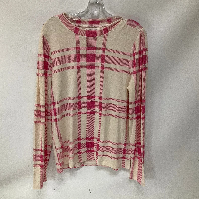 Top Long Sleeve By Anthropologie In Pink & White, Size: M