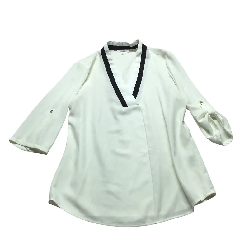 Top Long Sleeve By Calvin Klein In Black & White, Size: M