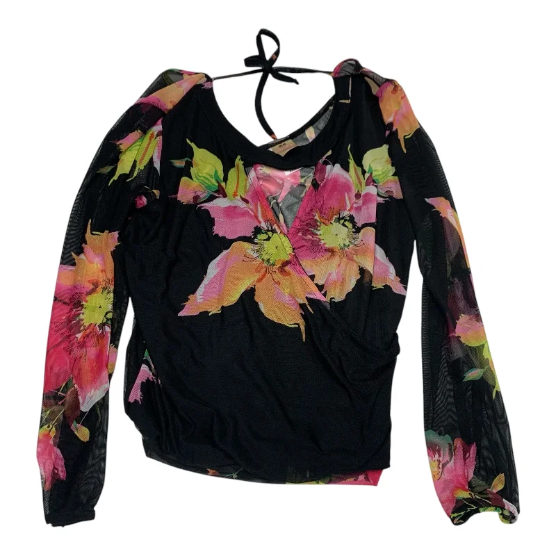 Top Long Sleeve By Vikats In Black & Pink, Size: M