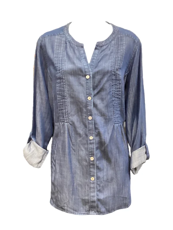 Top Long Sleeve By Foxcroft In Blue Denim, Size: 16