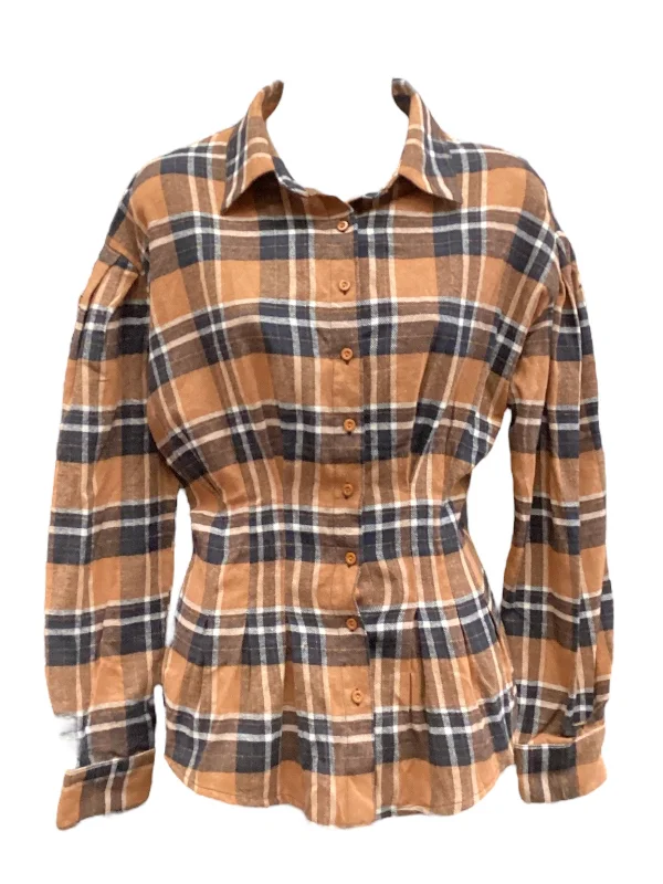 Top Long Sleeve By Impressions In Plaid Pattern, Size: M