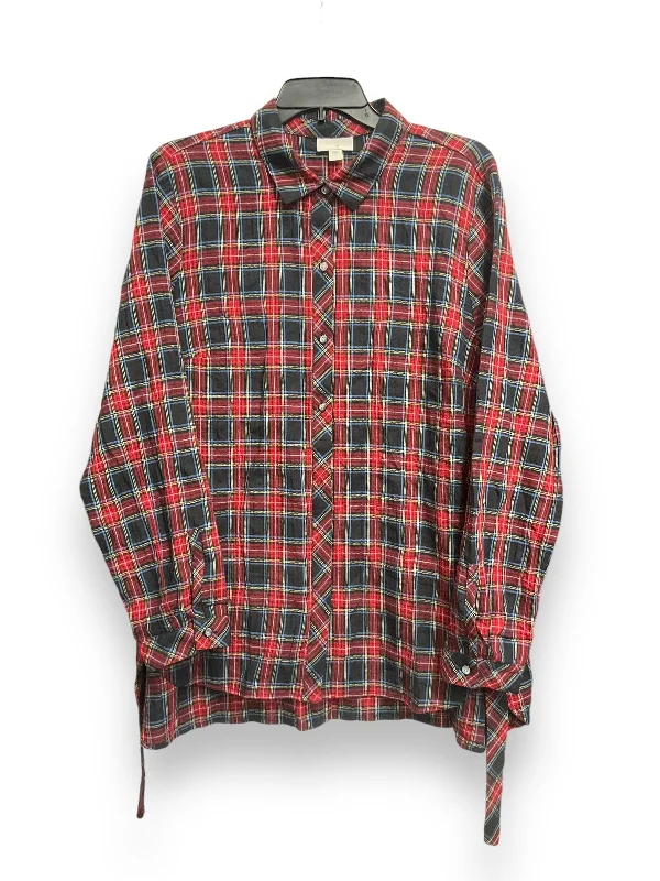 Top Long Sleeve By J. Jill In Plaid Pattern, Size: L