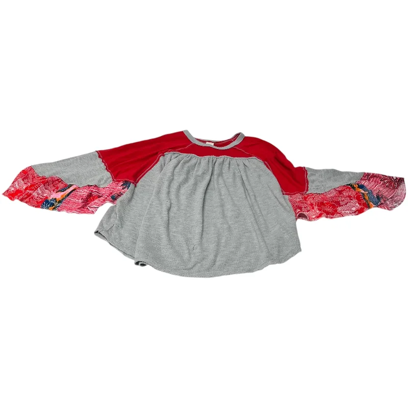 Top Long Sleeve By We The Free In Grey & Red, Size: M