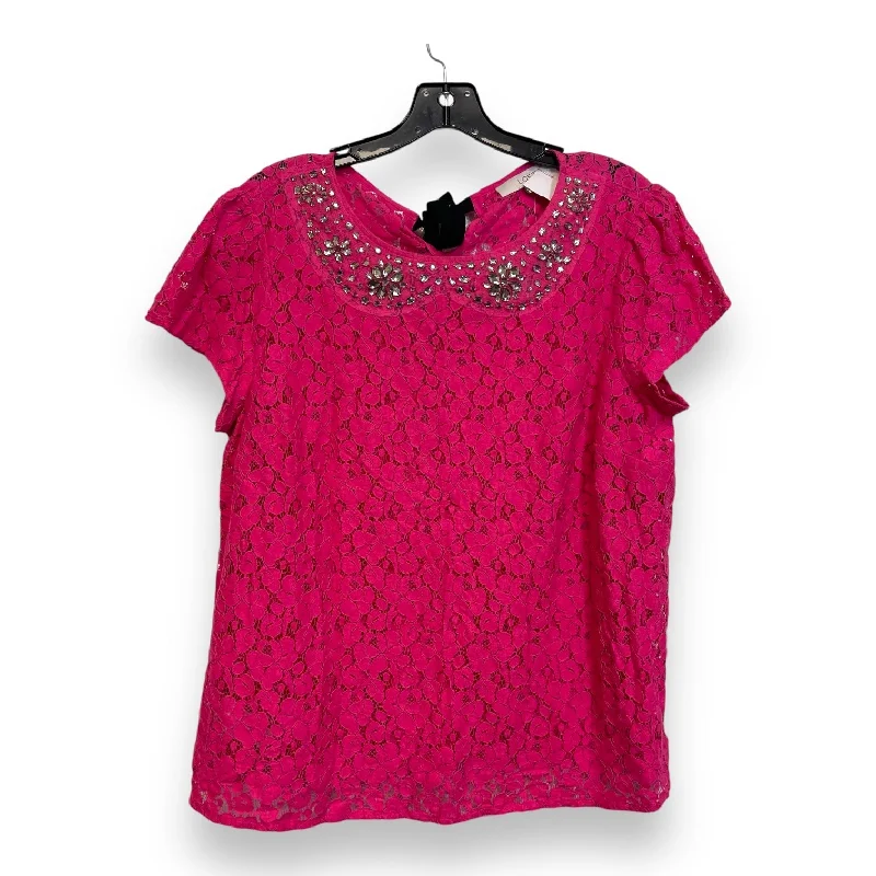 Top Short Sleeve By Loft O In Hot Pink, Size: L