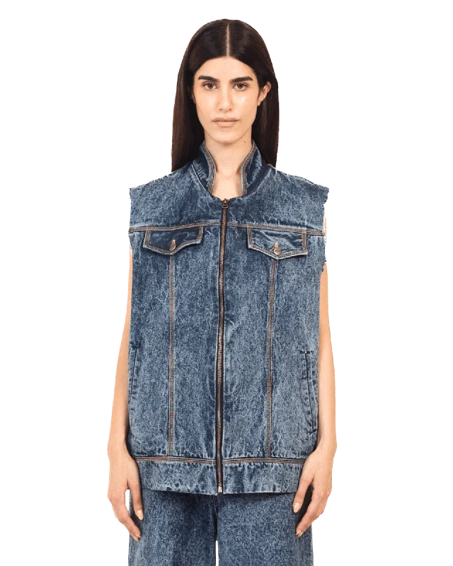 BLUE ACID WASH DENIM VEST