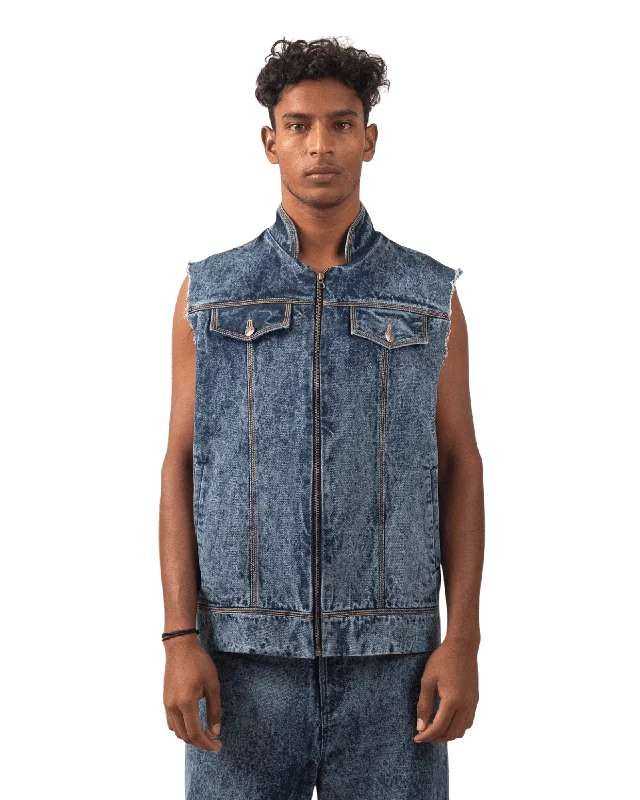 BLUE ACID WASH DENIM VEST