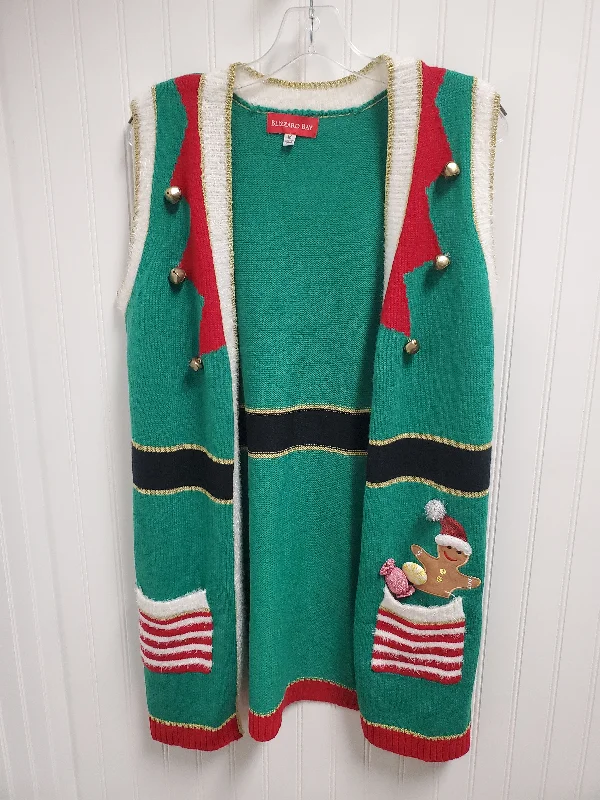 Vest Sweater By Clothes Mentor In Green & Red, Size: M