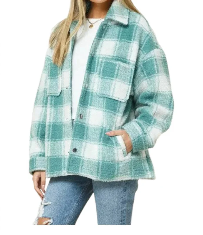 Ally Flannel Shacket In Green/white