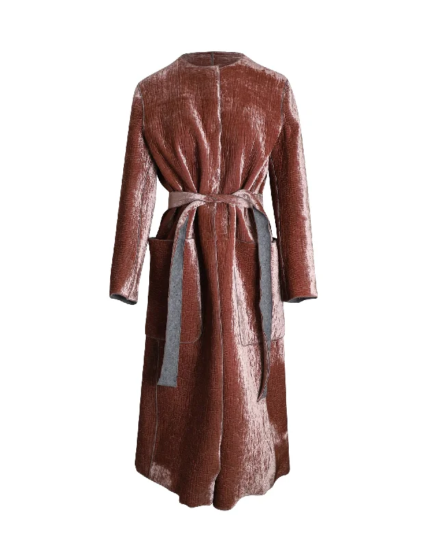 Bottega Veneta Belted Coat in Light Pink Crushed Velvet