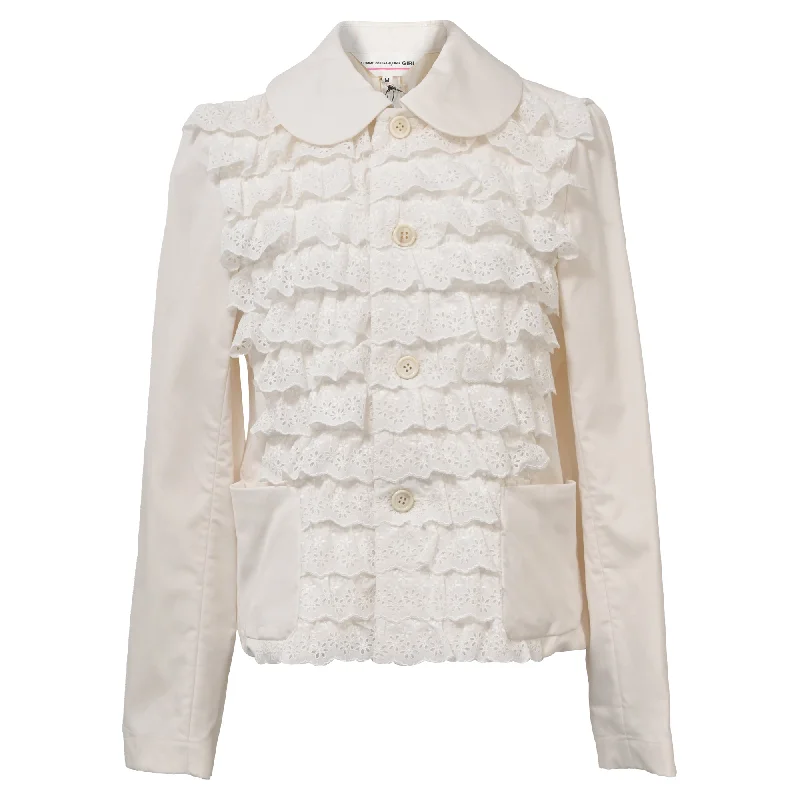 Comme Des Garçons Lace and Ruffle Details Blazer in White Cotton