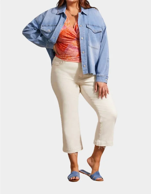 Cropped Denim Shacked Jacket In Sky Blue