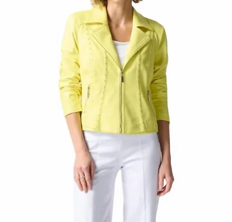 Foiled Suede Fitted Jacket In Yellow