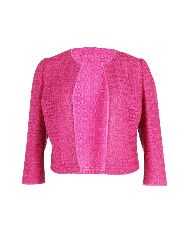 Giambattista Valli Embroidery Anglaise Lace Jacket in Pink Cotton