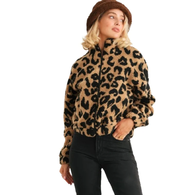 Leopard Teddy Zip-up Two Pocket Jacket