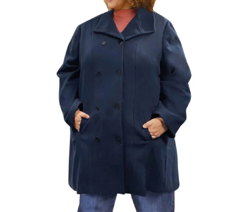 Long Sleeve Peacoat - Plus Size In Navy