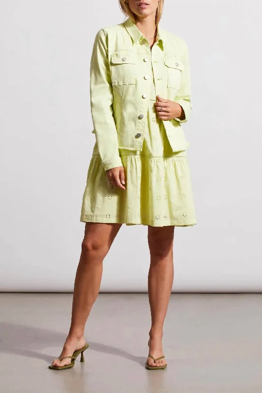 Long Sleeves Button Front Jacket With Raw Edge Hem In Wildlime