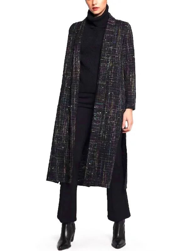 Luna Sequin Embellished Coat In Black