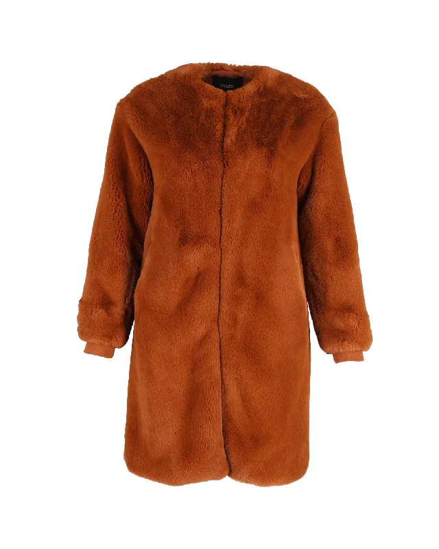 Maje Gemila Faux-Fur Coat in Brown Polyester