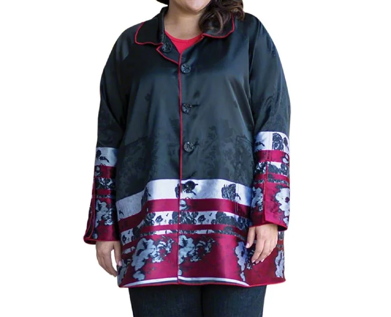 Plus Size Reversible Raincoat In Black Poppy