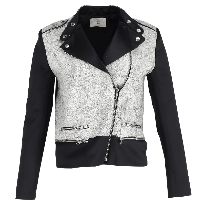 Sandro Biker Jacket in Grey Leather