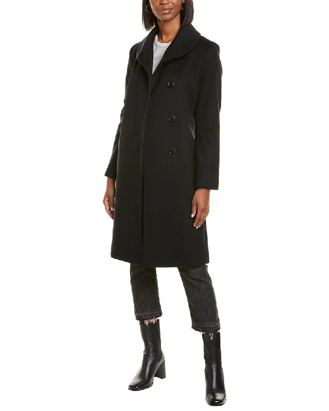 sofiacashmere Round Collar Wool & Cashmere-Blend Coat