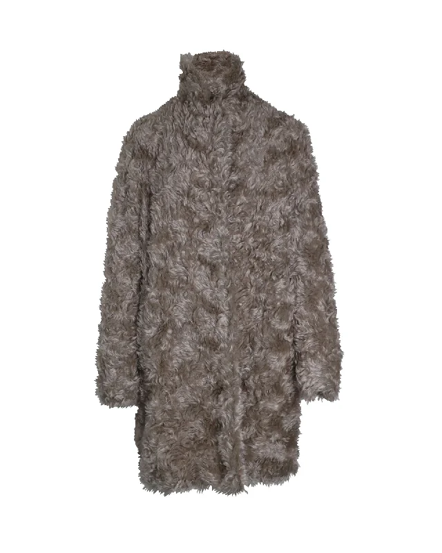 Stella McCartney Faux Fur Coat in Beige Mohair