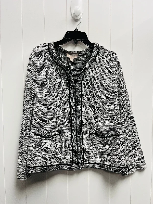 Sweater Cardigan By Chicos In Black & White, Size: Xl