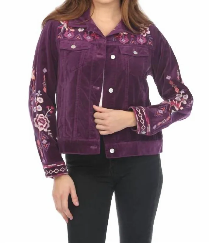 Velvet Trucker Jacket In Purple