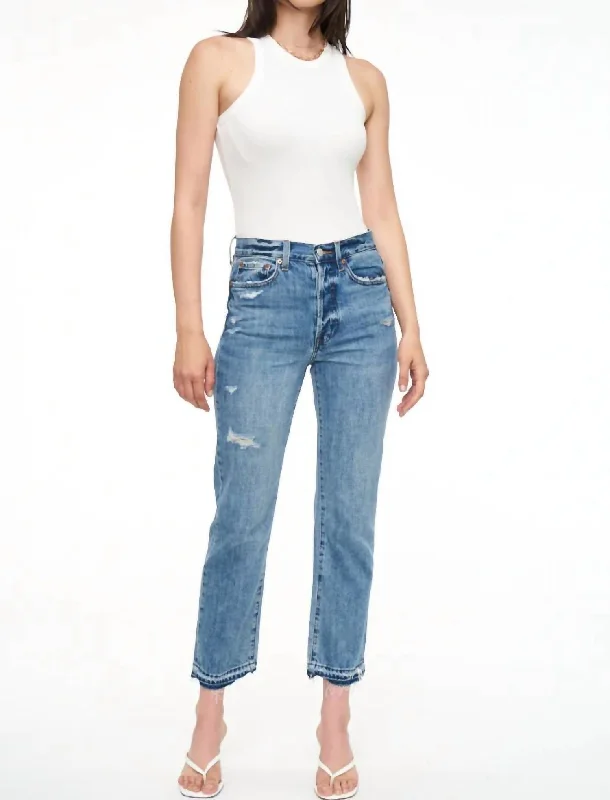 Charlie High Rise Ankle Cut Raw Hem Denim Jeans In Getaway Vintage