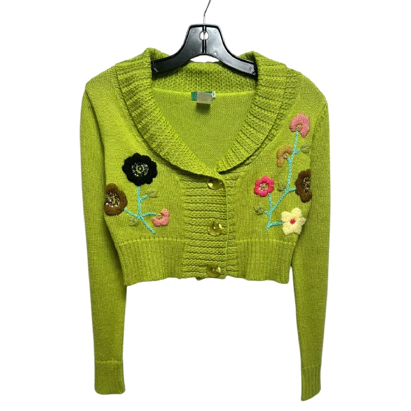 Cropped Floral Sweater Cardigan By Misomiso In Green, Size: S