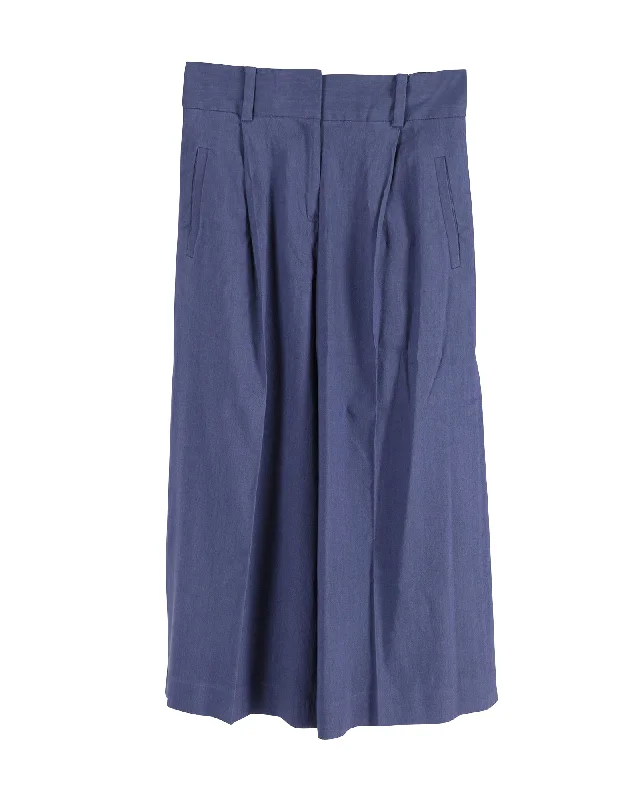 Diane Von Furstenberg Flared Cropped Trousers in Blue Linen