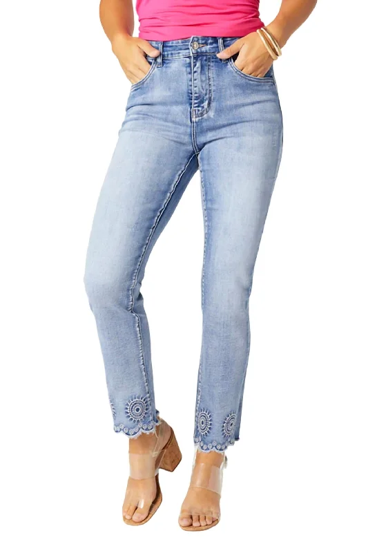 Everstretch Burst Emroidery Ankle Jean In Medium Denim