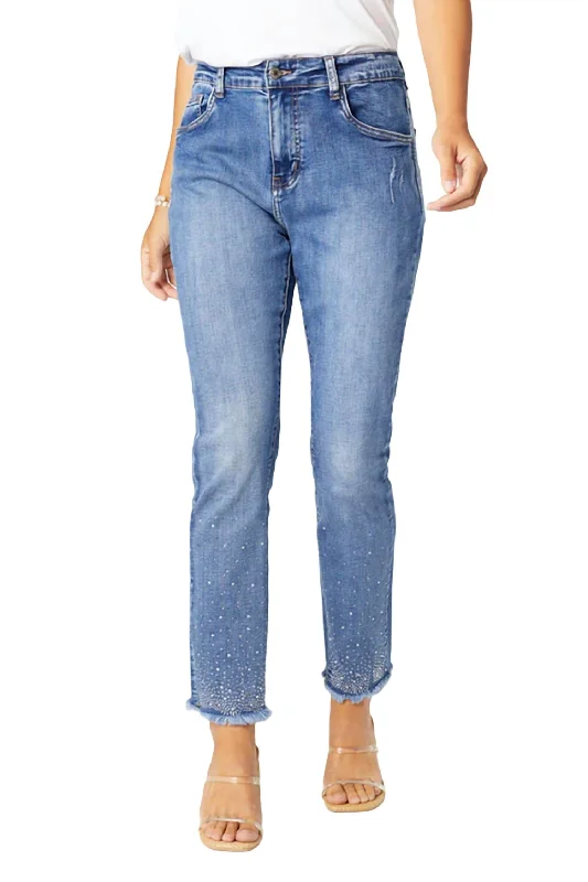 Everstretch Rinestones Ankle Jean In Medium Denim