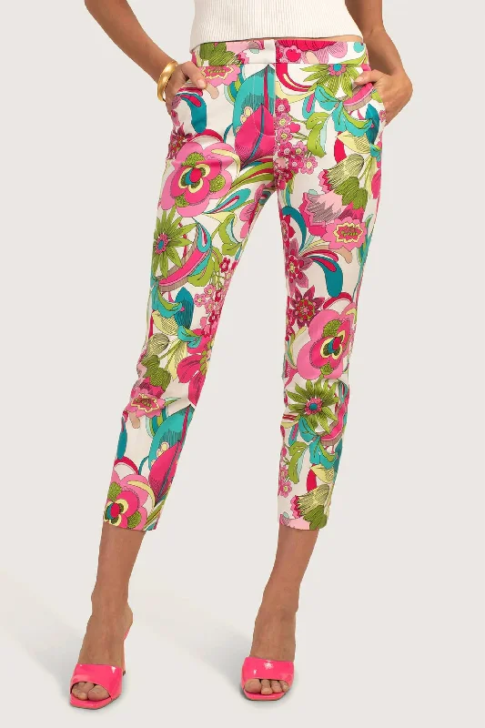 Fab Floral Print Super Stretch Ankle Pants In Pink