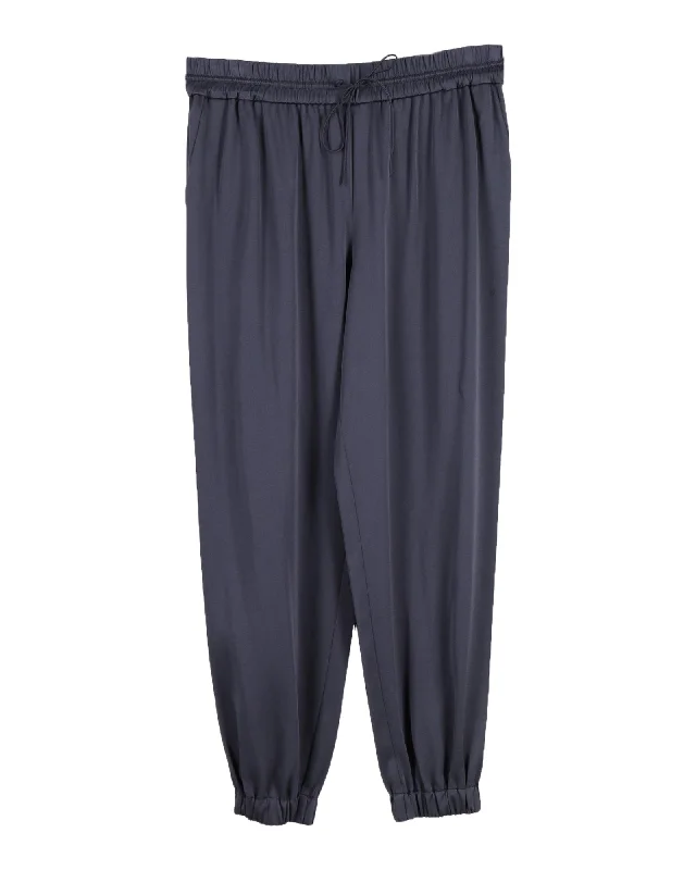 Jason Wu Drawstring Pants in Navy Blue Silk