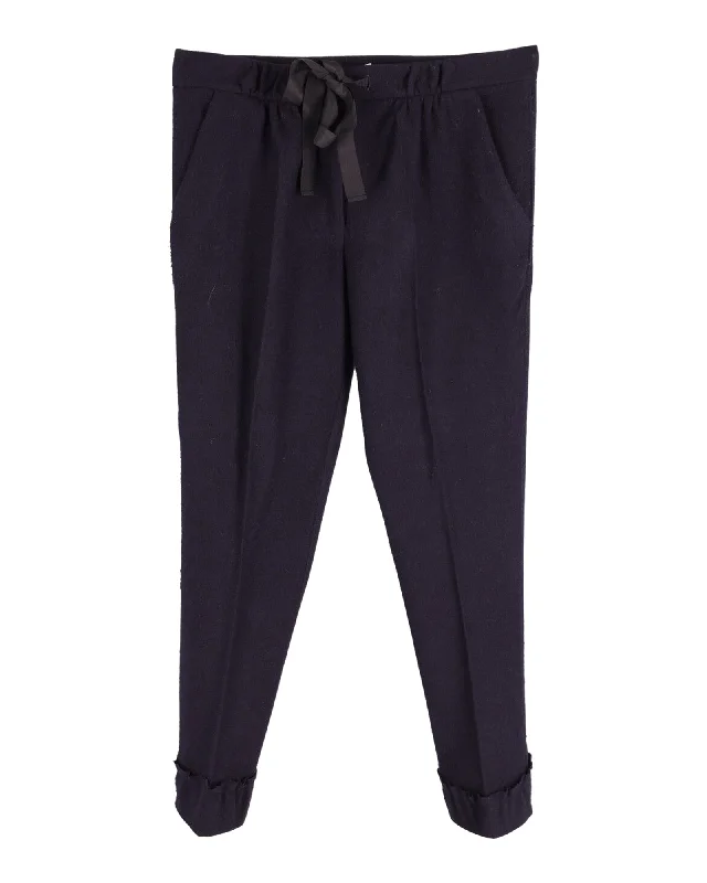 Nina Ricci Slim Fit Garterized Pants in Navy Blue Wool