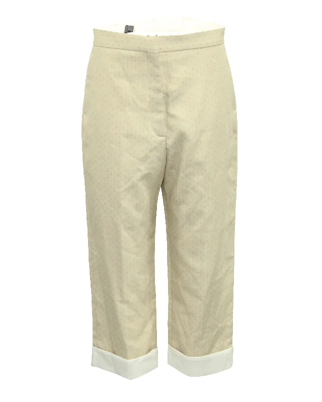 Sandro Paris Microprint Cropped Wide Trouser in Beige Polyester