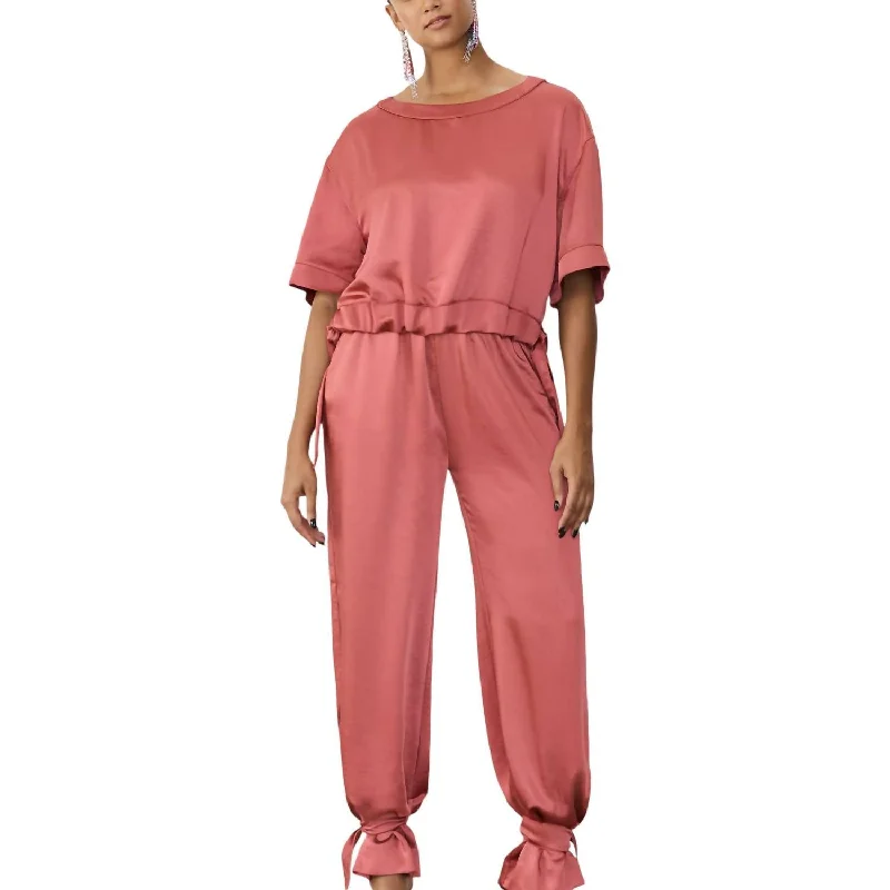 Satin Ribbon Pants In Cassis