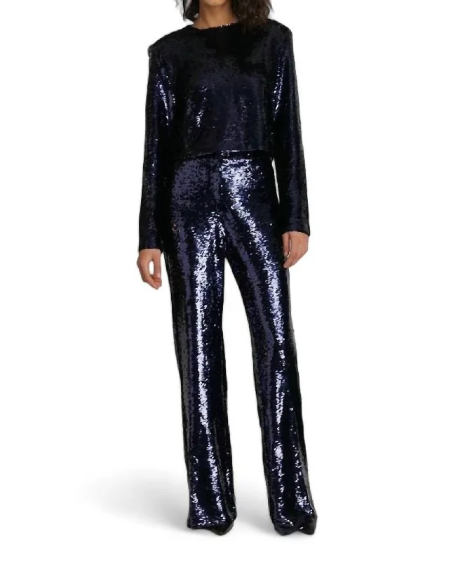 Sequin Roll Top & Rock Pant 2 Piece Set In Sapphire Sequin