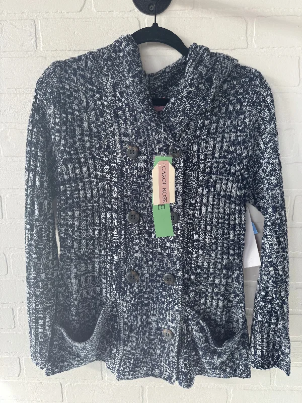 Sweater Cardigan By Carol Rose In Blue & White, Size: L