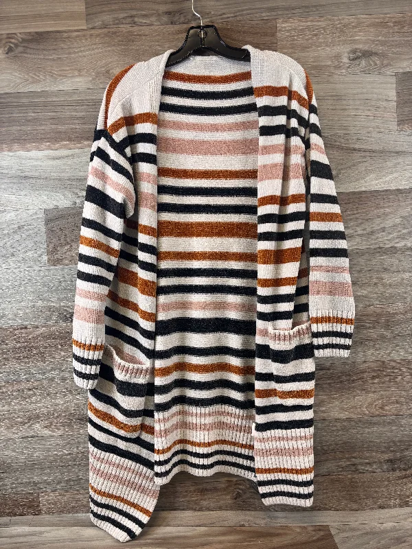 Sweater Cardigan By Clothes Mentor In Striped Pattern, Size: L